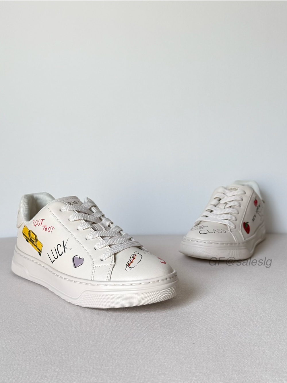 NWT Coach High Line Sneaker With Sketch Print Chalk CAQ45 Ladies Size 7